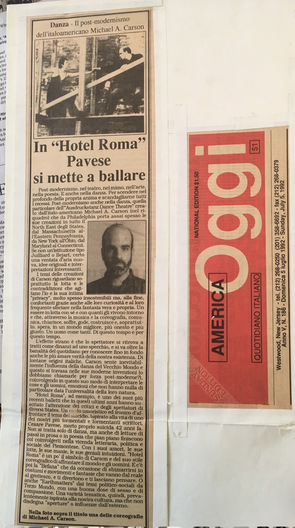 America Oggi profile of Michael A. Carson dated July 5, 1992