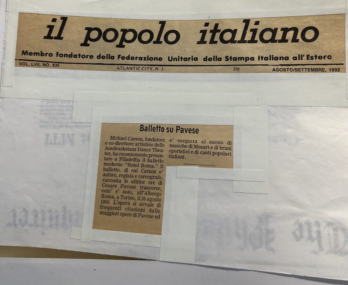 il popolo italiano clipping titled Balletto su Pavese, August or September 1992